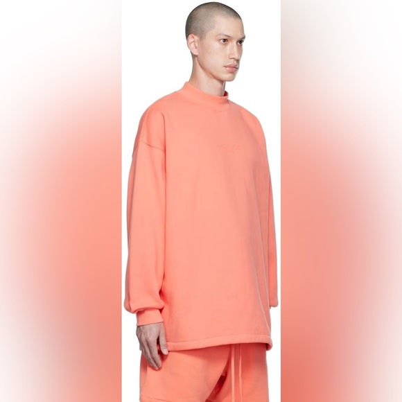 fear of god ESSENTIALS men’s relaxed crewneck sweatshirt coral pink NWT - Picture 5 of 8